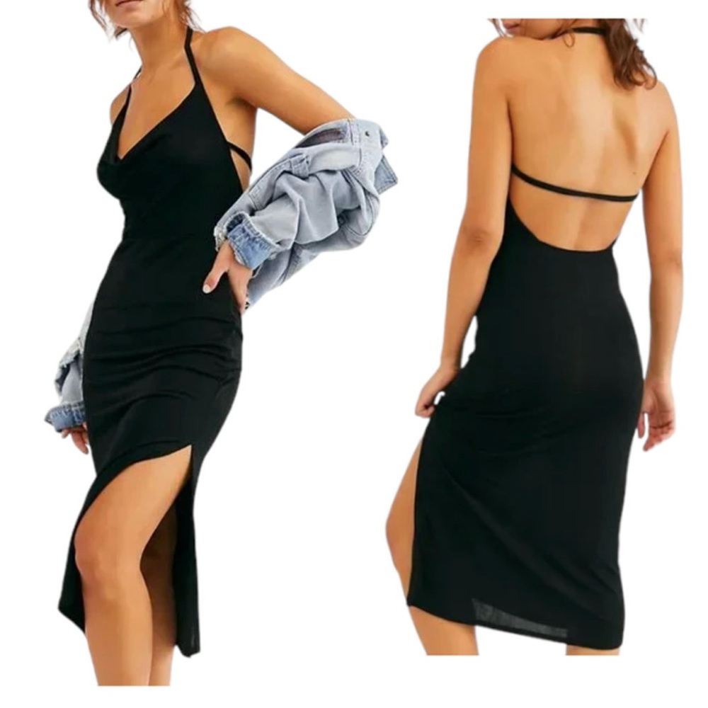 NWT Free People Angelica Midi Slip By Intimately Black Midi Semi Sheer Size Med